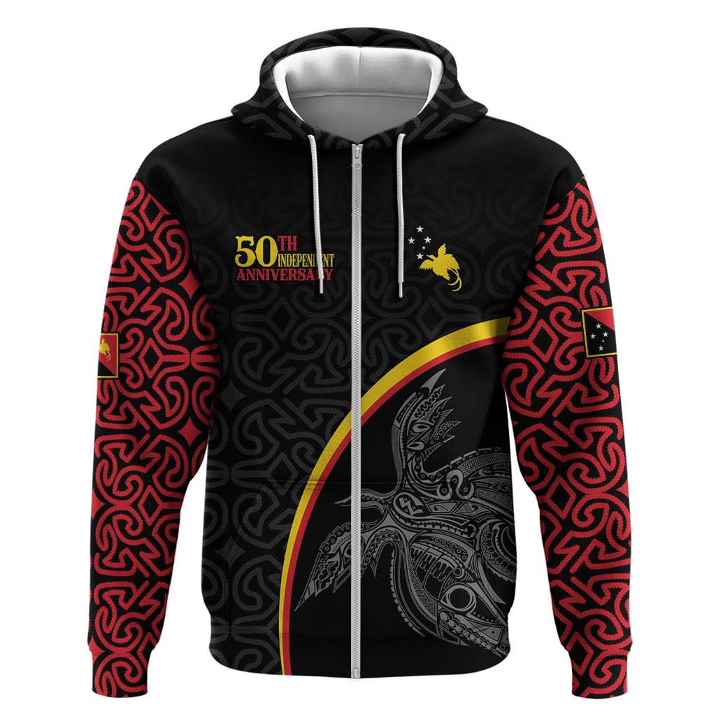 Papua New Guinea 50th Independence Day Hoodie Simple Oro Tapa Pattern LT9 Zip Hoodie Black - Polynesian Pride