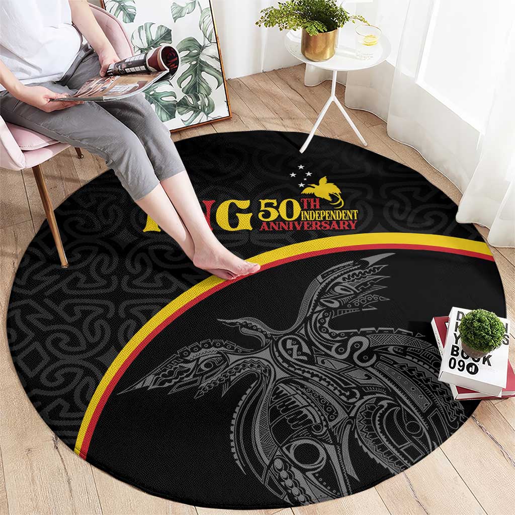Papua New Guinea 50th Independence Day Round Carpet Simple Oro Tapa Pattern - Polynesian Pride
