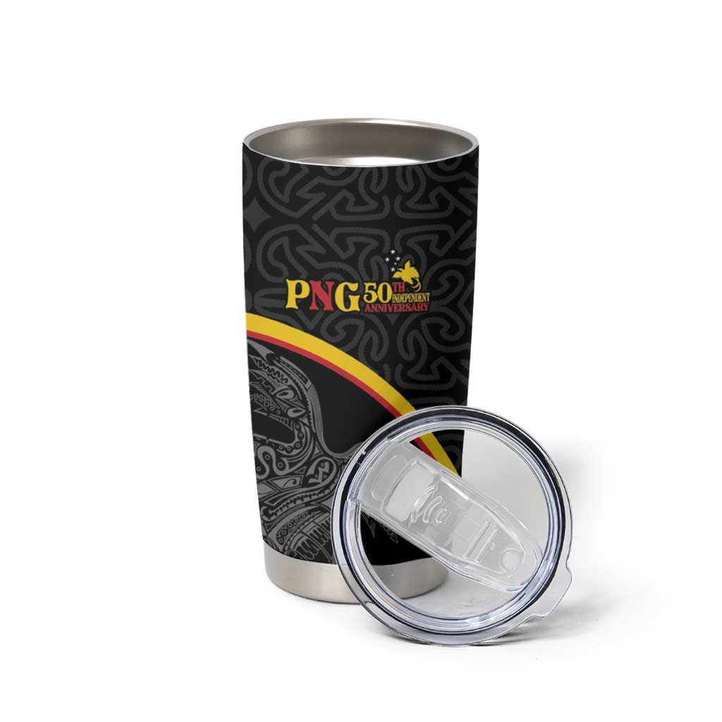 Papua New Guinea 50th Independence Day Tumbler Cup Simple Oro Tapa Pattern - Polynesian Pride
