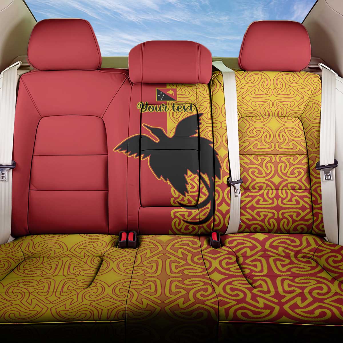 Papua New Guinea Oro Tapa Personalised Back Car Seat Cover Simple Bird of Paradise Style LT9 One Size Red - Polynesian Pride