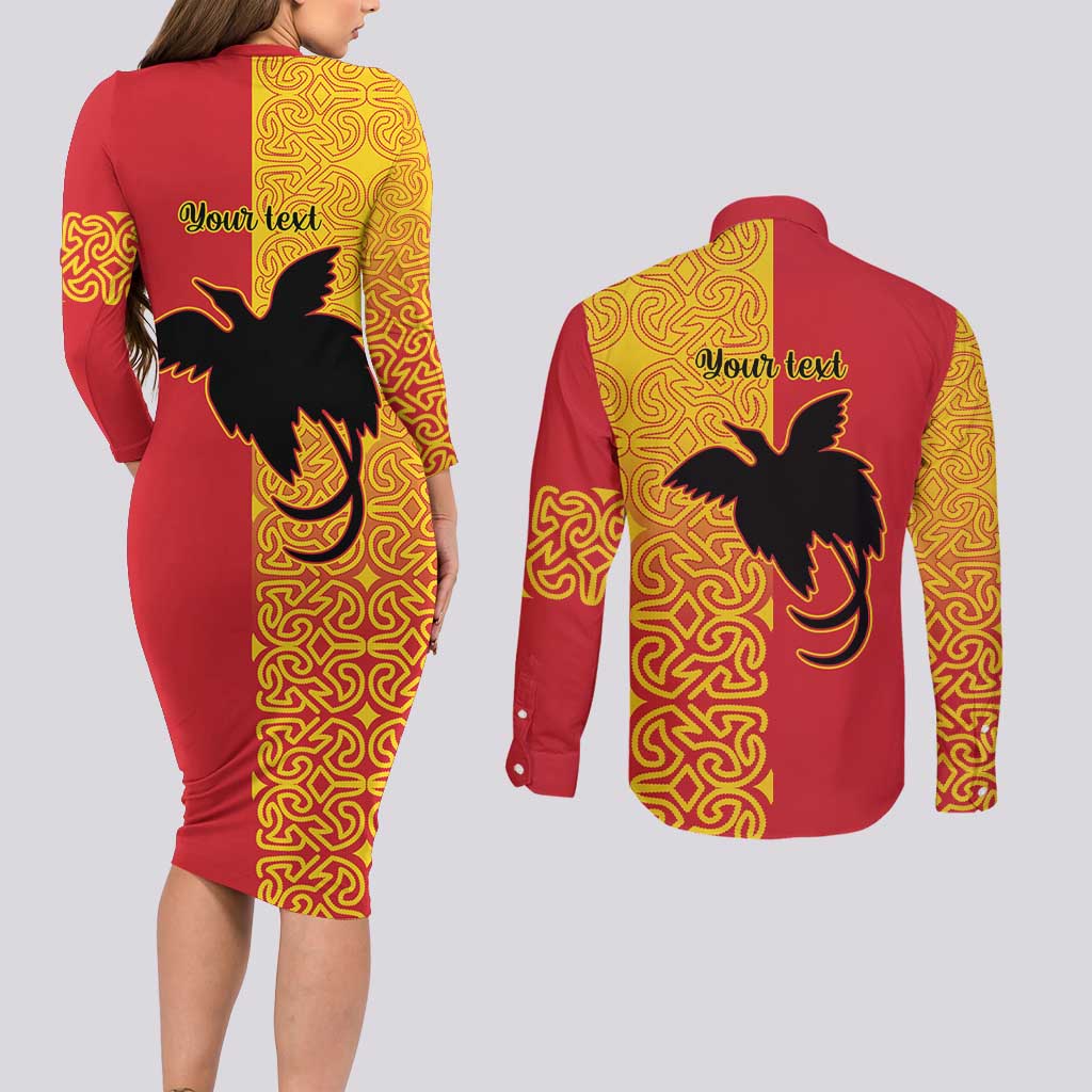 Papua New Guinea Oro Tapa Personalised Couples Matching Long Sleeve Bodycon Dress and Long Sleeve Button Shirt Simple Bird of Paradise Style LT9 - Polynesian Pride