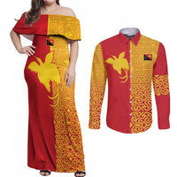 Papua New Guinea Oro Tapa Personalised Couples Matching Off Shoulder Maxi Dress and Long Sleeve Button Shirt Simple Bird of Paradise Style LT9 Red - Polynesian Pride