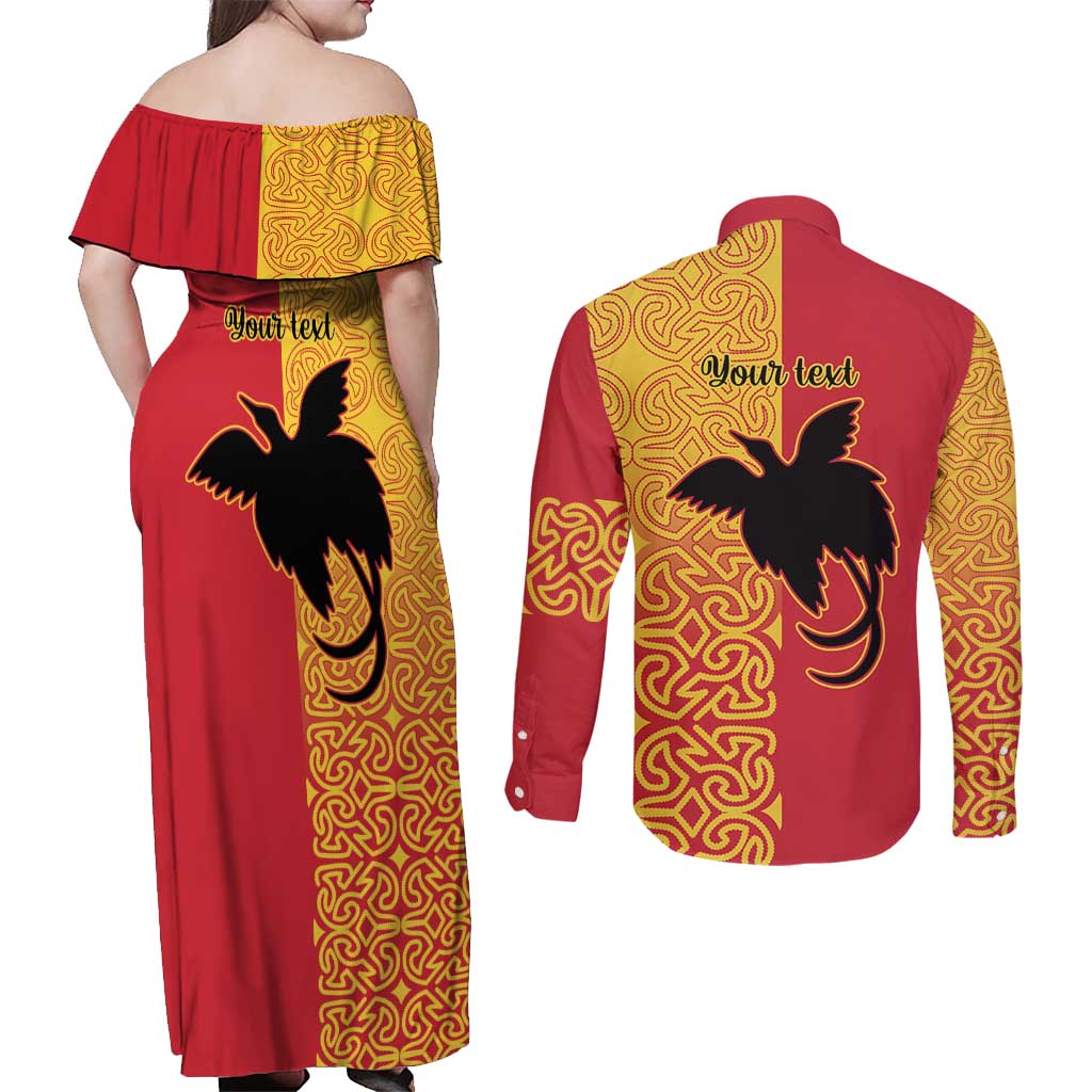 Papua New Guinea Oro Tapa Personalised Couples Matching Off Shoulder Maxi Dress and Long Sleeve Button Shirt Simple Bird of Paradise Style LT9 - Polynesian Pride