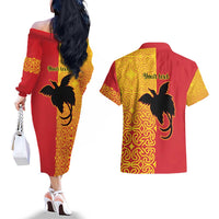 Papua New Guinea Oro Tapa Personalised Couples Matching Off The Shoulder Long Sleeve Dress and Hawaiian Shirt Simple Bird of Paradise Style LT9 - Polynesian Pride