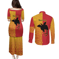 Papua New Guinea Oro Tapa Personalised Couples Matching Puletasi and Long Sleeve Button Shirt Simple Bird of Paradise Style LT9 - Polynesian Pride