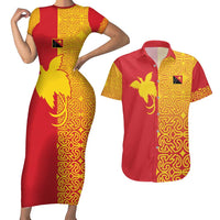 Papua New Guinea Oro Tapa Personalised Couples Matching Short Sleeve Bodycon Dress and Hawaiian Shirt Simple Bird of Paradise Style LT9 Red - Polynesian Pride