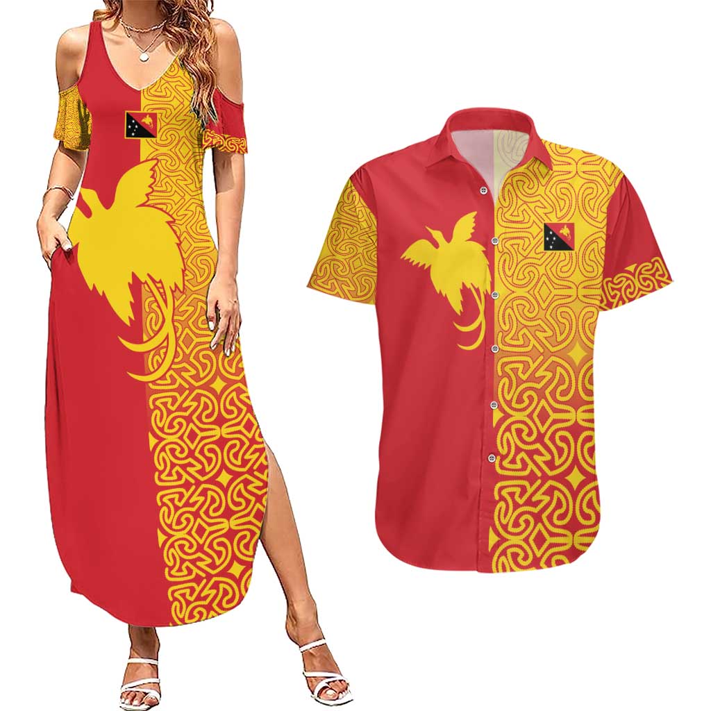 Papua New Guinea Oro Tapa Personalised Couples Matching Summer Maxi Dress and Hawaiian Shirt Simple Bird of Paradise Style LT9 Red - Polynesian Pride