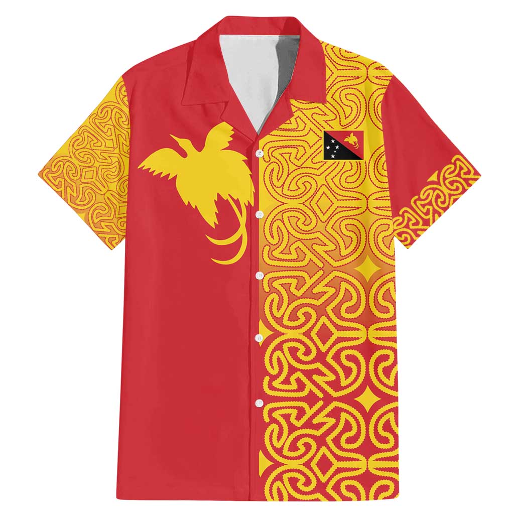 Papua New Guinea Oro Tapa Personalised Family Matching Mermaid Dress and Hawaiian Shirt Simple Bird of Paradise Style LT9 Dad's Shirt - Short Sleeve Red - Polynesian Pride