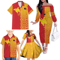 Papua New Guinea Oro Tapa Personalised Family Matching Off The Shoulder Long Sleeve Dress and Hawaiian Shirt Simple Bird of Paradise Style LT9 - Polynesian Pride