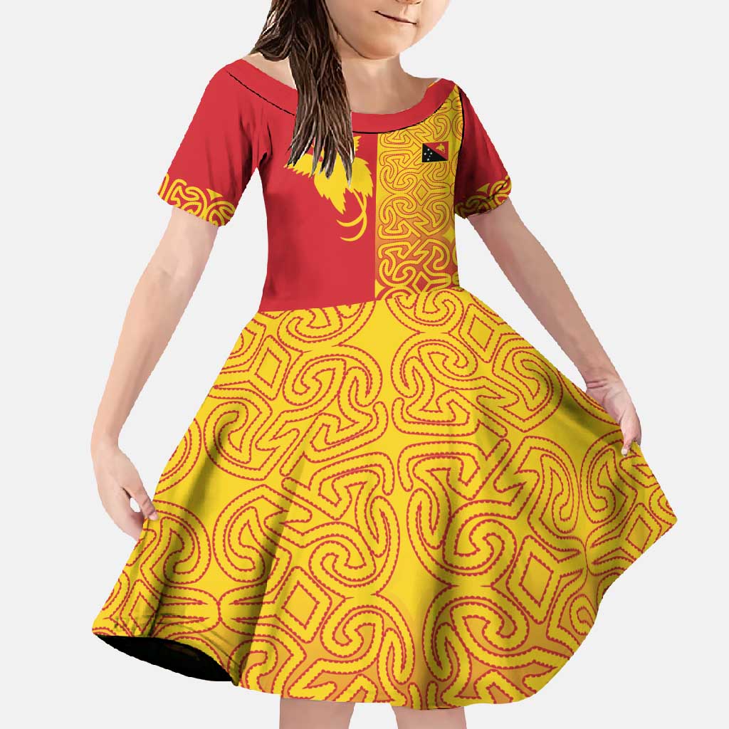 Papua New Guinea Oro Tapa Personalised Family Matching Off Shoulder Maxi Dress and Hawaiian Shirt Simple Bird of Paradise Style LT9 Daughter's Dress Red - Polynesian Pride