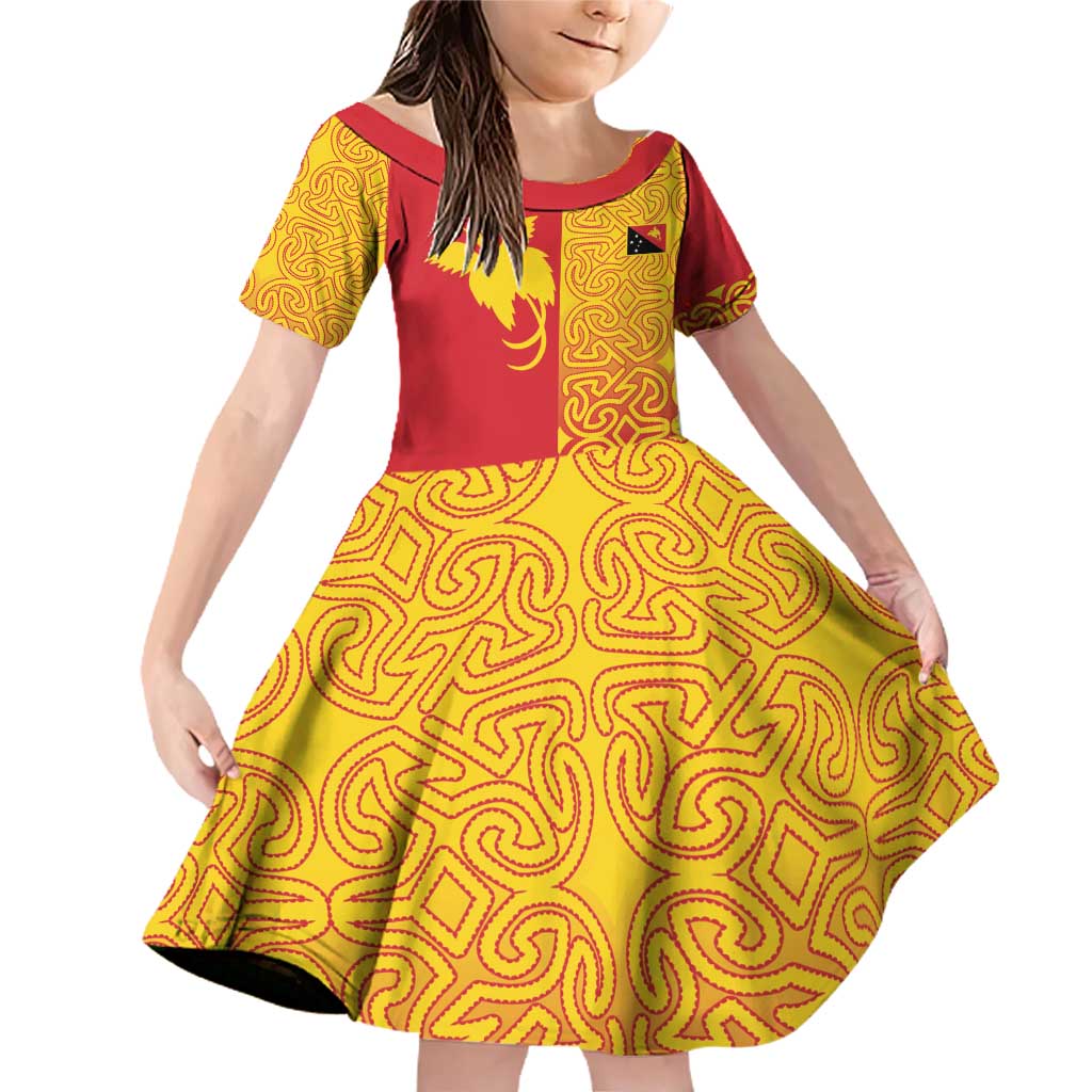 Papua New Guinea Oro Tapa Personalised Family Matching Off Shoulder Short Dress and Hawaiian Shirt Simple Bird of Paradise Style LT9 Daughter's Dress Red - Polynesian Pride