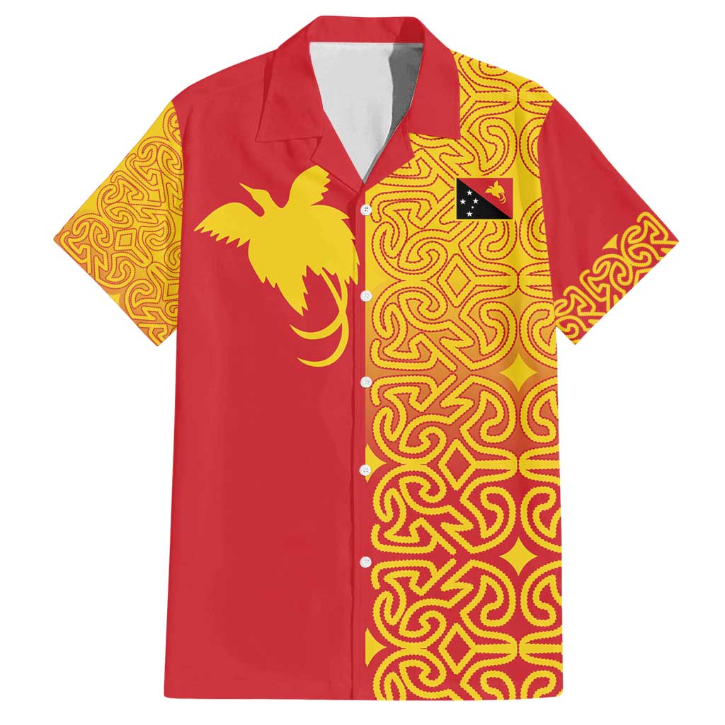 Papua New Guinea Oro Tapa Personalised Family Matching Off Shoulder Short Dress and Hawaiian Shirt Simple Bird of Paradise Style LT9 Dad's Shirt - Short Sleeve Red - Polynesian Pride