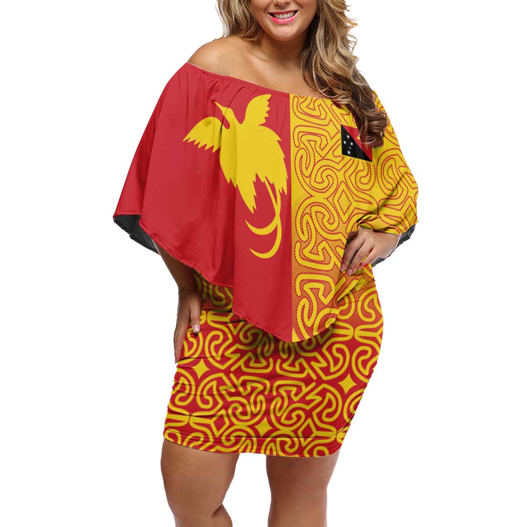 Papua New Guinea Oro Tapa Personalised Family Matching Off Shoulder Short Dress and Hawaiian Shirt Simple Bird of Paradise Style LT9 Mom's Dress Red - Polynesian Pride