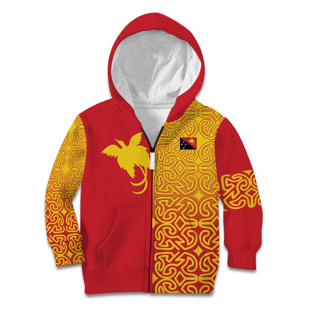 Papua New Guinea Oro Tapa Personalised Kid Hoodie Simple Bird of Paradise Style LT9 Zip Hoodie Red - Polynesian Pride