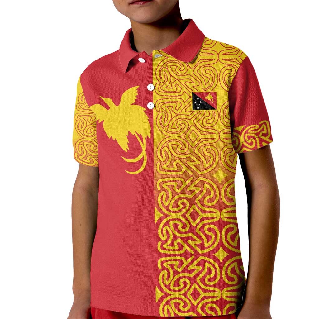 Papua New Guinea Oro Tapa Personalised Kid Polo Shirt Simple Bird of Paradise Style LT9 Kid Red - Polynesian Pride