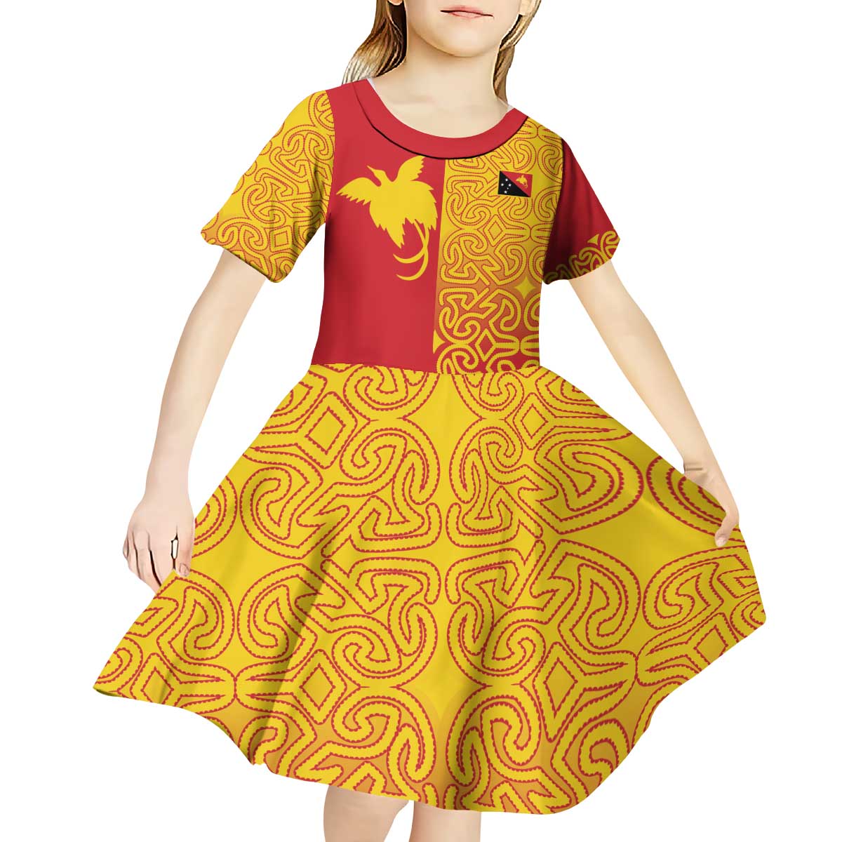 Papua New Guinea Oro Tapa Personalised Kid Short Sleeve Dress Simple Bird of Paradise Style LT9 - Polynesian Pride
