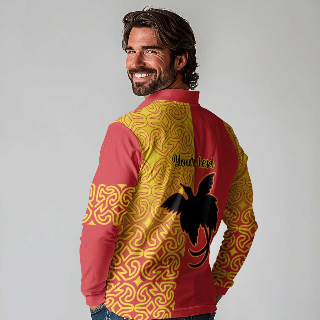 Papua New Guinea Oro Tapa Personalised Long Sleeve Polo Shirt Simple Bird of Paradise Style LT9 - Polynesian Pride
