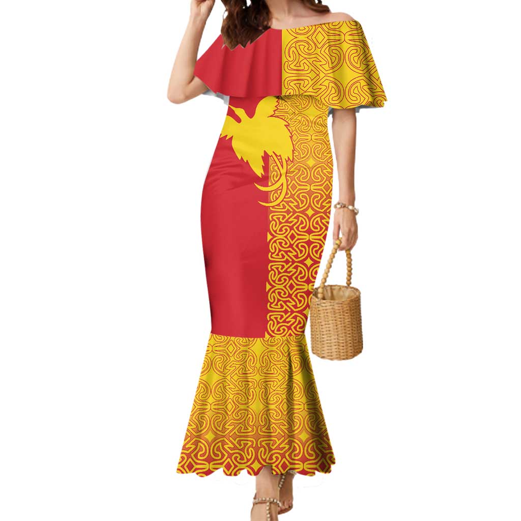 Papua New Guinea Oro Tapa Personalised Mermaid Dress Simple Bird of Paradise Style LT9 Women Red - Polynesian Pride