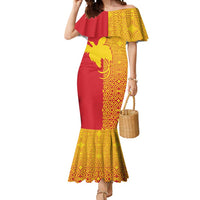 Papua New Guinea Oro Tapa Personalised Mermaid Dress Simple Bird of Paradise Style LT9 Women Red - Polynesian Pride