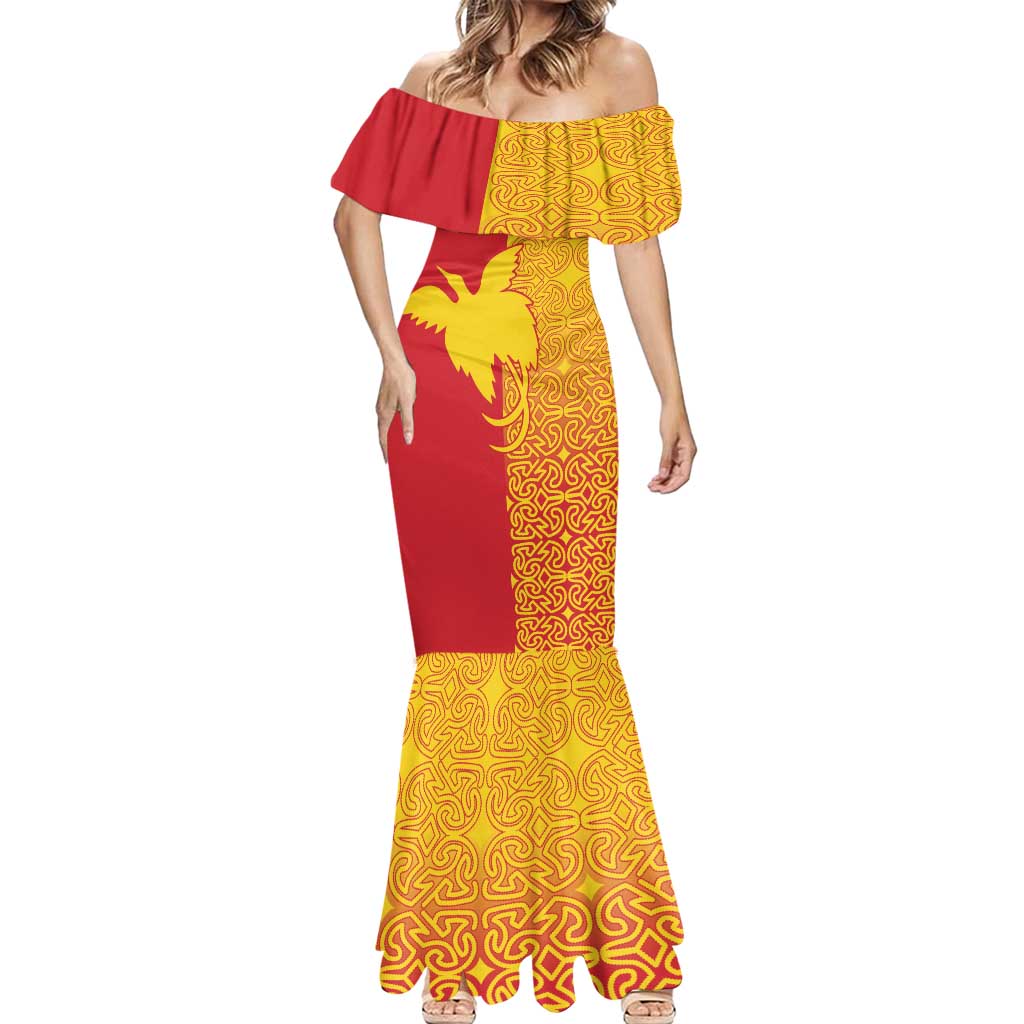 Papua New Guinea Oro Tapa Personalised Mermaid Dress Simple Bird of Paradise Style LT9 - Polynesian Pride