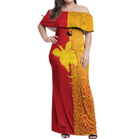 Papua New Guinea Oro Tapa Personalised Off Shoulder Maxi Dress Simple Bird of Paradise Style LT9 Women Red - Polynesian Pride