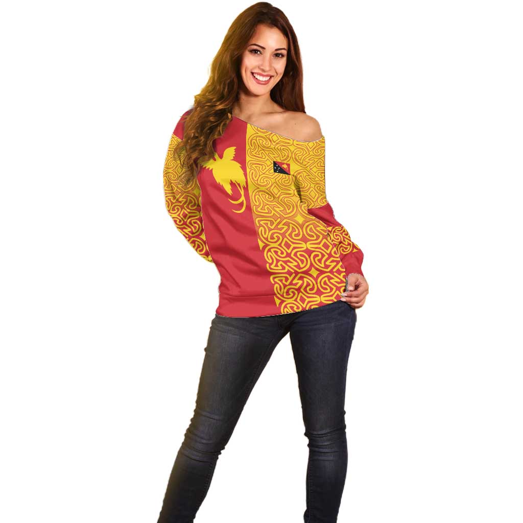 Papua New Guinea Oro Tapa Personalised Off Shoulder Sweater Simple Bird of Paradise Style - Polynesian Pride