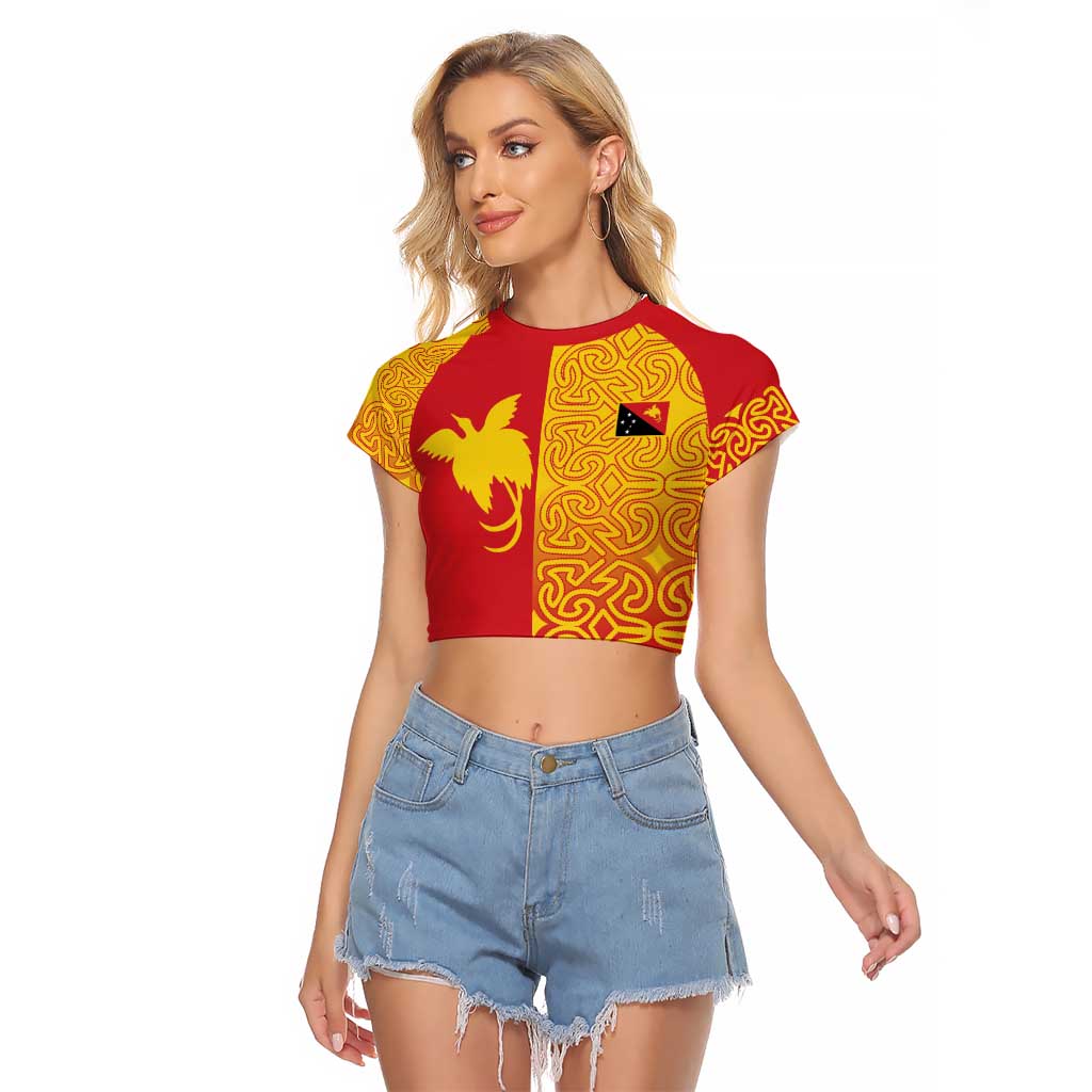 Papua New Guinea Oro Tapa Personalised Raglan Cropped T Shirt Simple Bird of Paradise Style - Polynesian Pride