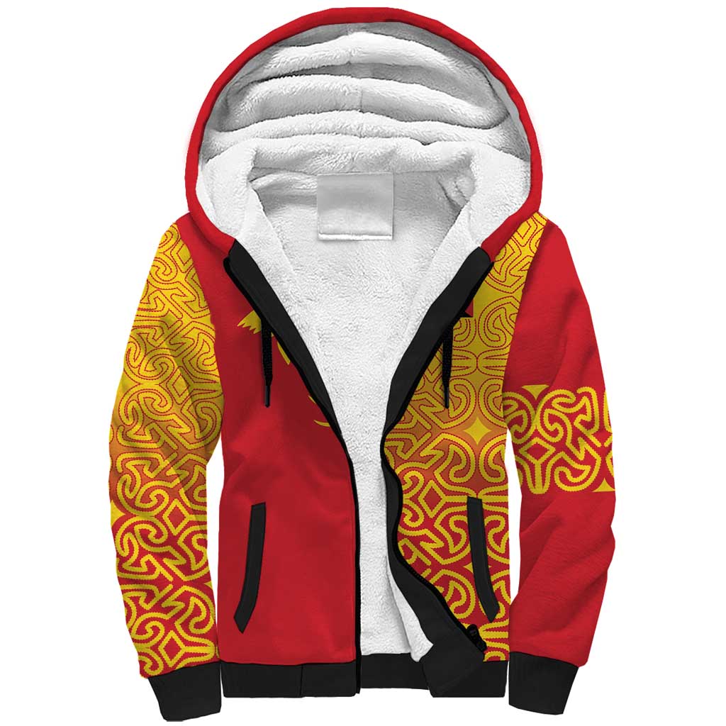 Papua New Guinea Oro Tapa Personalised Sherpa Hoodie Simple Bird of Paradise Style LT9 Unisex Red - Polynesian Pride