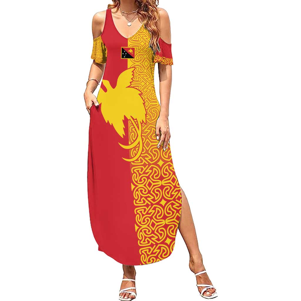 Papua New Guinea Oro Tapa Personalised Summer Maxi Dress Simple Bird of Paradise Style LT9 Women Red - Polynesian Pride