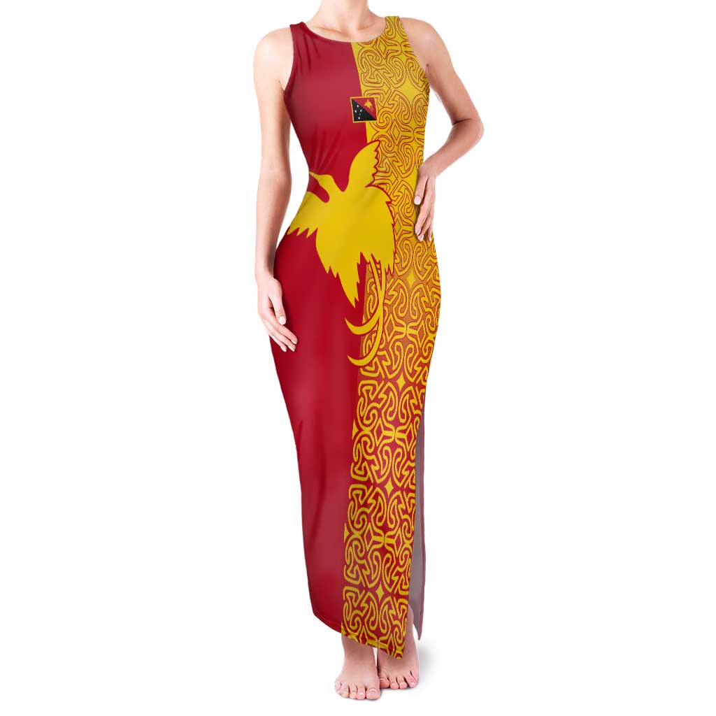 Papua New Guinea Oro Tapa Personalised Tank Maxi Dress Simple Bird of Paradise Style LT9 Women Red - Polynesian Pride