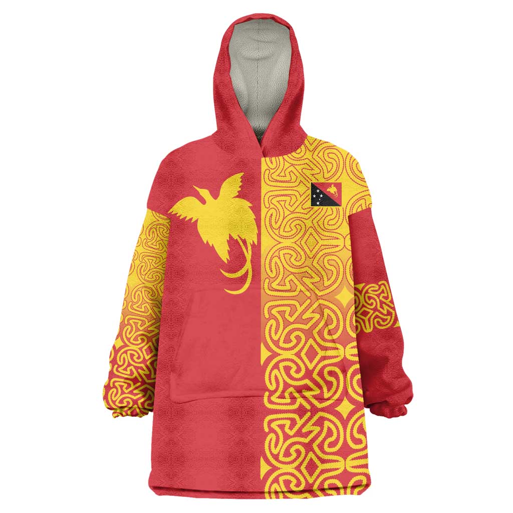 Papua New Guinea Oro Tapa Personalised Wearable Blanket Hoodie Simple Bird of Paradise Style LT9 One Size Red - Polynesian Pride