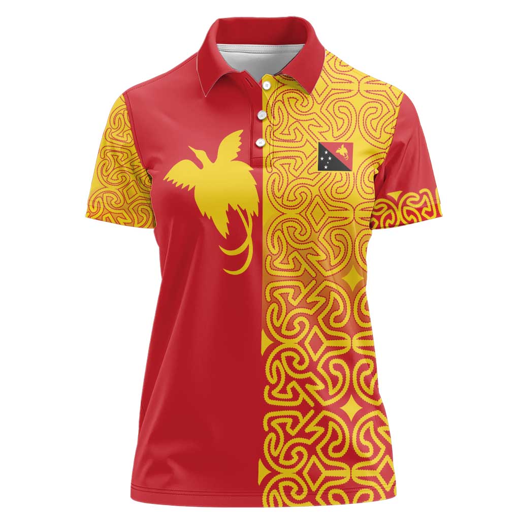 Papua New Guinea Oro Tapa Personalised Women Polo Shirt Simple Bird of Paradise Style LT9 Female Red - Polynesian Pride