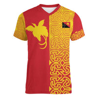 Papua New Guinea Oro Tapa Personalised Women V-Neck T-Shirt Simple Bird of Paradise Style LT9 Female Red - Polynesian Pride