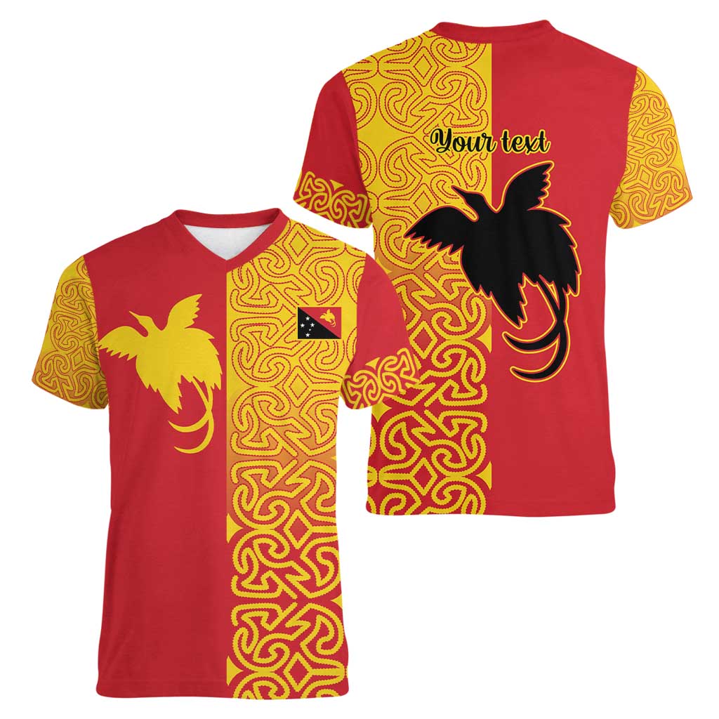 Papua New Guinea Oro Tapa Personalised Women V-Neck T-Shirt Simple Bird of Paradise Style LT9 - Polynesian Pride