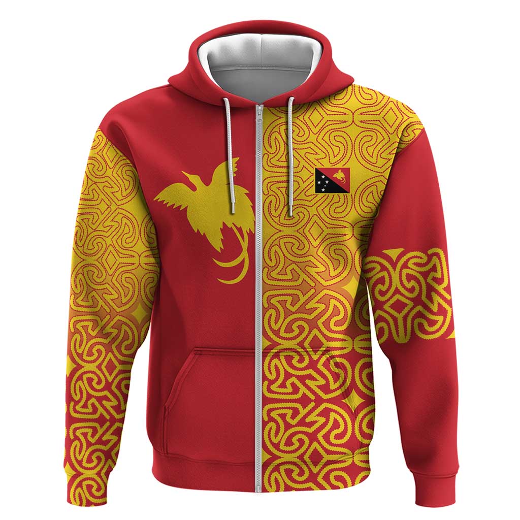 Papua New Guinea Oro Tapa Personalised Zip Hoodie Simple Bird of Paradise Style LT9 Zip Hoodie Red - Polynesian Pride