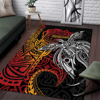 Papua New Guinea Sepik Personalised Area Rug PNG Bird of Paradise Tattoo LT9 Black - Polynesian Pride