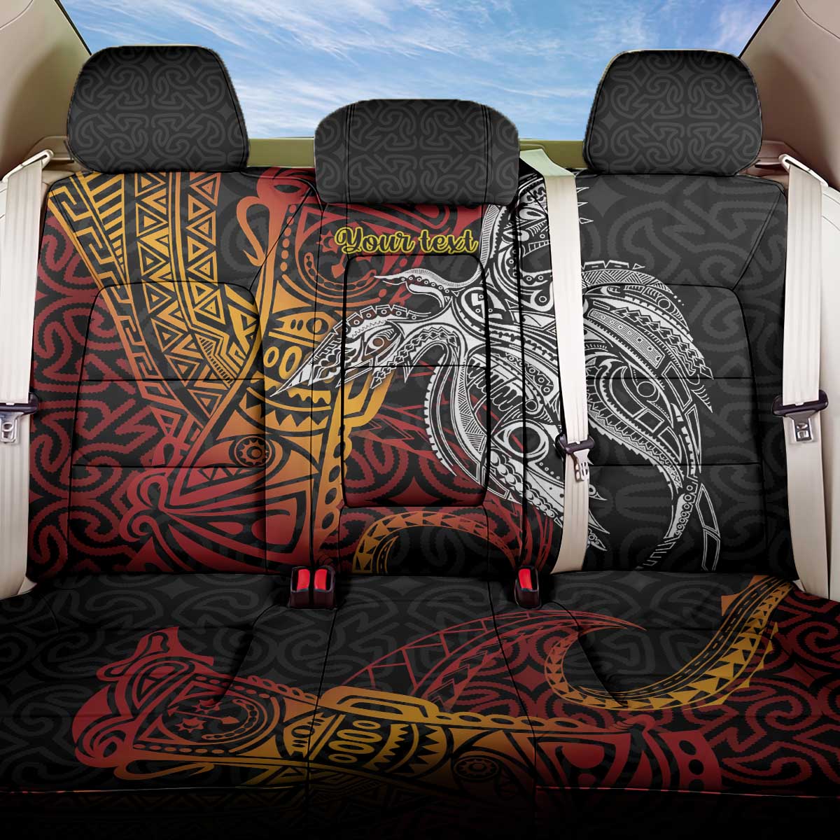 Papua New Guinea Sepik Personalised Back Car Seat Cover PNG Bird of Paradise Tattoo LT9 One Size Black - Polynesian Pride