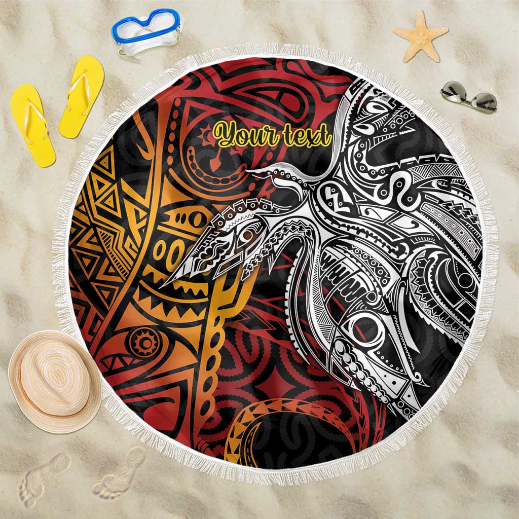 Papua New Guinea Sepik Personalised Beach Blanket PNG Bird of Paradise Tattoo LT9 One Size 150cm Black - Polynesian Pride
