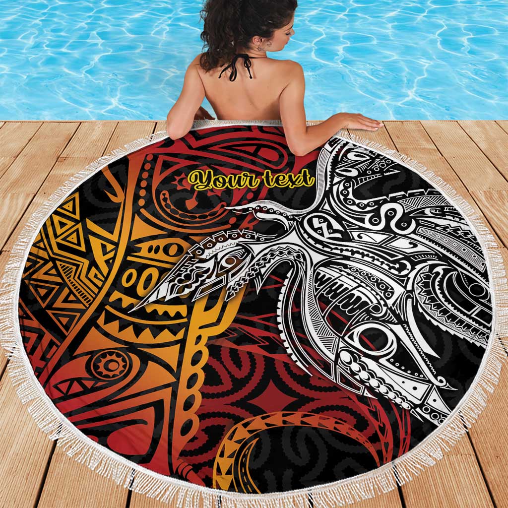 Papua New Guinea Sepik Personalised Beach Blanket PNG Bird of Paradise Tattoo LT9 - Polynesian Pride