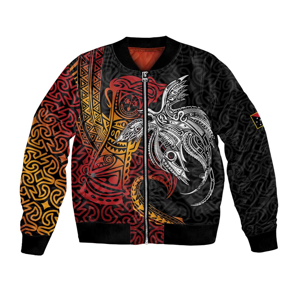 Papua New Guinea Sepik Personalised Bomber Jacket PNG Bird of Paradise Tattoo LT9 Unisex Black - Polynesian Pride