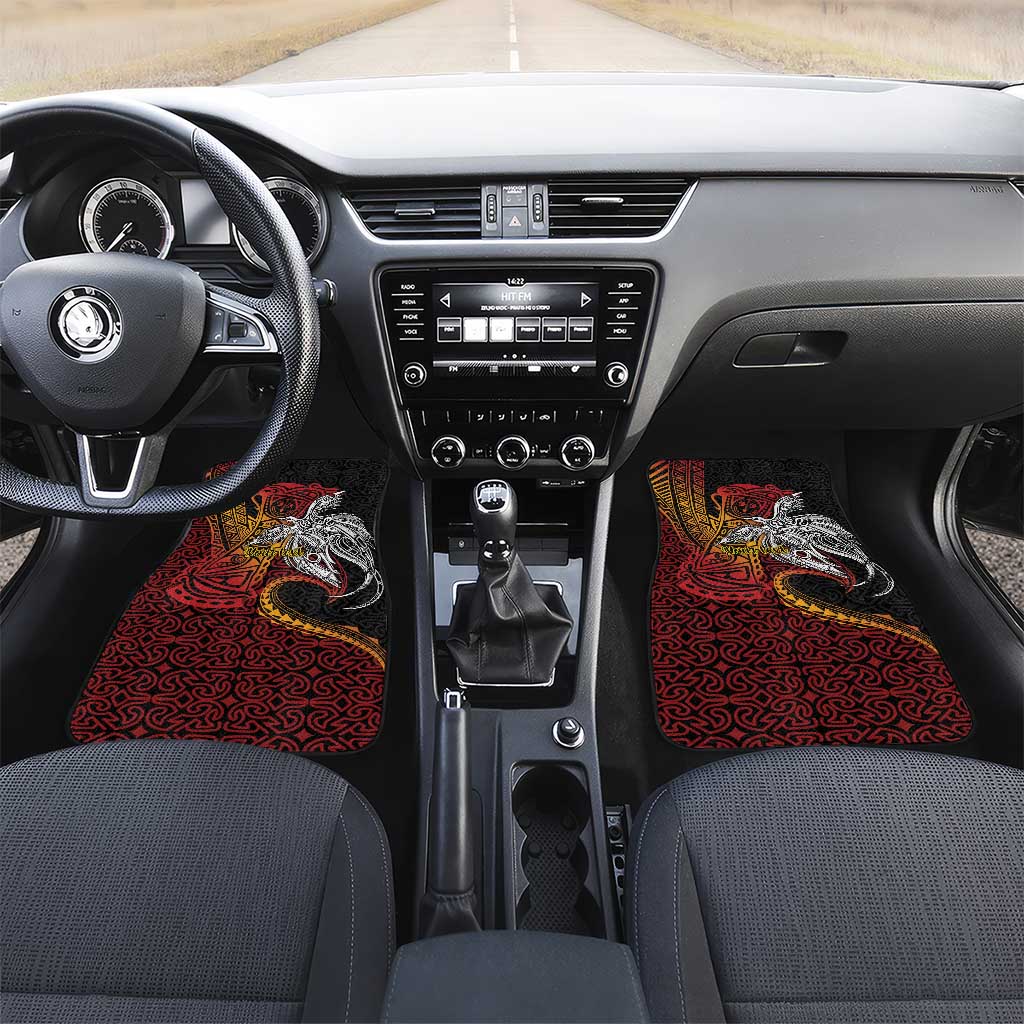 Papua New Guinea Sepik Personalised Car Mats PNG Bird of Paradise Tattoo LT9 Set 2pcs - Front Black - Polynesian Pride