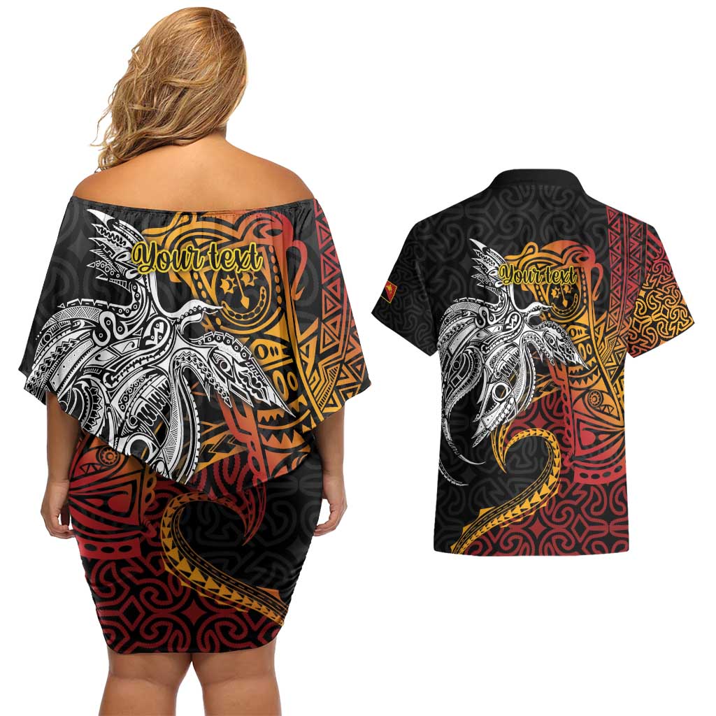 Papua New Guinea Sepik Personalised Couples Matching Off Shoulder Short Dress and Hawaiian Shirt PNG Bird of Paradise Tattoo LT9 - Polynesian Pride