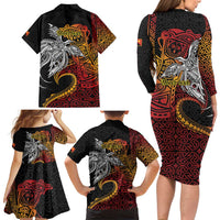 Papua New Guinea Sepik Personalised Family Matching Long Sleeve Bodycon Dress and Hawaiian Shirt PNG Bird of Paradise Tattoo LT9 - Polynesian Pride
