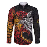 Papua New Guinea Sepik Personalised Family Matching Mermaid Dress and Hawaiian Shirt PNG Bird of Paradise Tattoo LT9 Dad's Shirt - Long Sleeve Black - Polynesian Pride