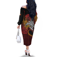 Papua New Guinea Sepik Personalised Family Matching Off The Shoulder Long Sleeve Dress and Hawaiian Shirt PNG Bird of Paradise Tattoo LT9 - Polynesian Pride