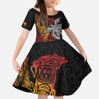 Papua New Guinea Sepik Personalised Family Matching Off Shoulder Maxi Dress and Hawaiian Shirt PNG Bird of Paradise Tattoo LT9 Daughter's Dress Black - Polynesian Pride