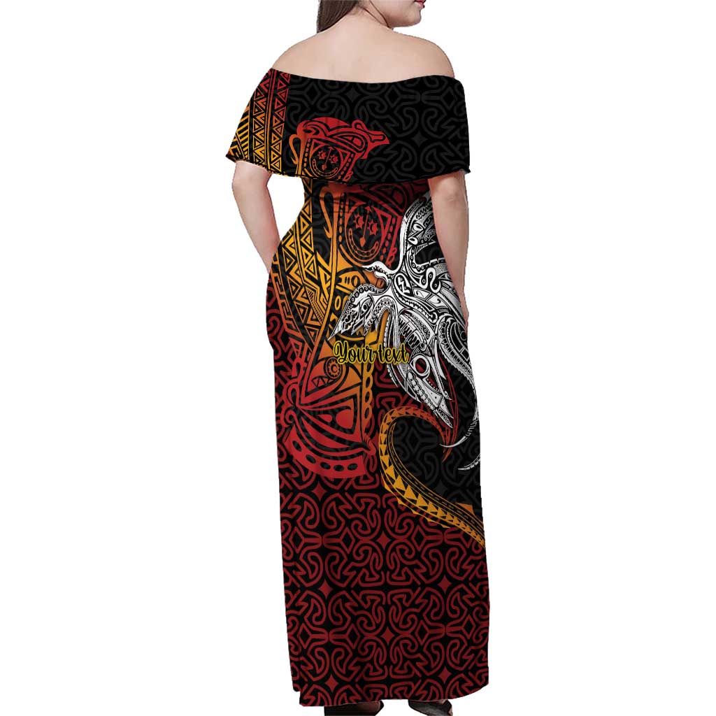 Papua New Guinea Sepik Personalised Family Matching Off Shoulder Maxi Dress and Hawaiian Shirt PNG Bird of Paradise Tattoo LT9 - Polynesian Pride