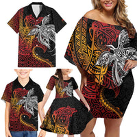 Papua New Guinea Sepik Personalised Family Matching Off Shoulder Short Dress and Hawaiian Shirt PNG Bird of Paradise Tattoo LT9 - Polynesian Pride