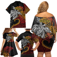 Papua New Guinea Sepik Personalised Family Matching Off Shoulder Short Dress and Hawaiian Shirt PNG Bird of Paradise Tattoo LT9 - Polynesian Pride