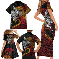 Papua New Guinea Sepik Personalised Family Matching Short Sleeve Bodycon Dress and Hawaiian Shirt PNG Bird of Paradise Tattoo LT9 - Polynesian Pride